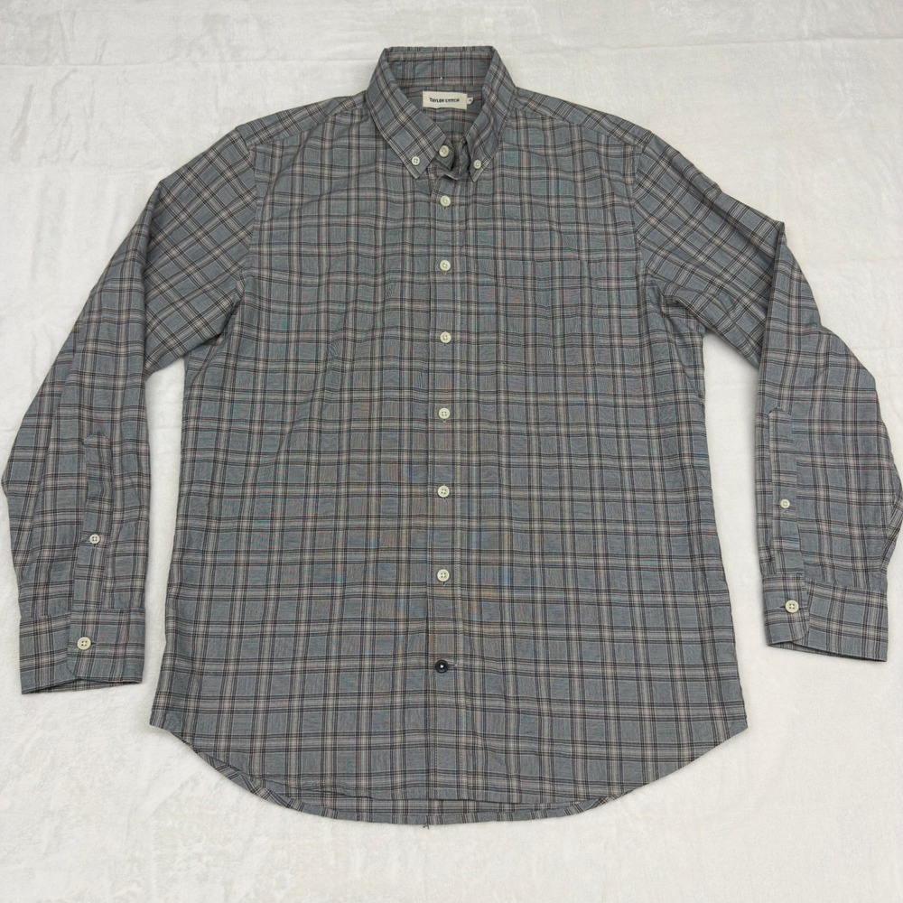 Taylor Stitch Shirt Mens 40 Medium Gray Plaid Organic Cotton Button Down Casual